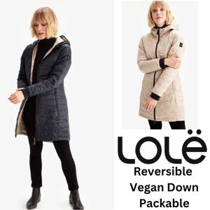 Lole Claudia Reversible Vegan Down Packable Puffer Jacket Black/Champange